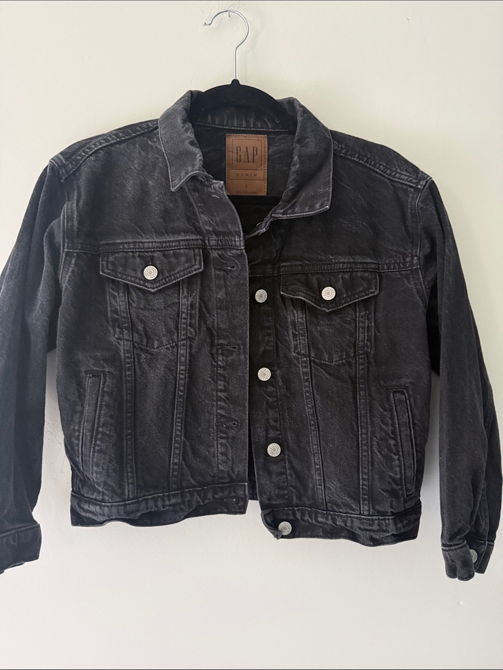 GAP Cropped 3/4 Sleeve Black Denim Jacket